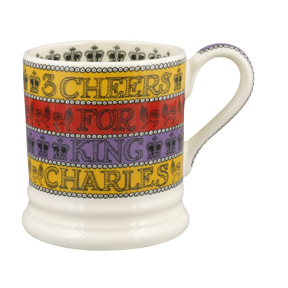 Emma Bridgewater 3 Cheers For King Charles III 1/2 Pint Mug, Cream