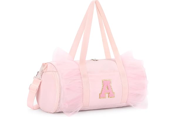 mibasies Dance Bag for Girls 6-8,Personalized Letter A Medium Pink Gifts | Personalized Initial Dance Bag for Girls - Duffel, Ballet Cheer Gymnastics Gift Ages 3-8, Water Resistant Shoe Compartment