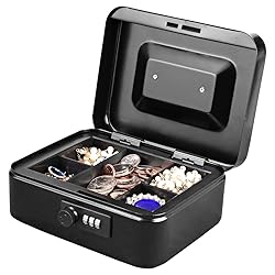 Jssmst Cash Box with Money Tray and Combination