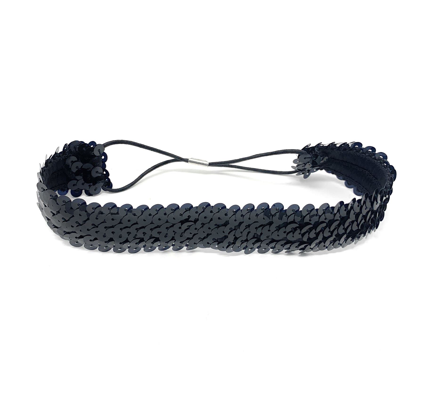 Black Womens Sequin Polyester Fancy Dress Headband 38 x 3cm