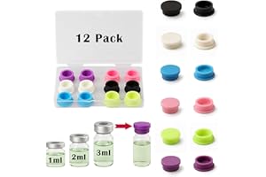 MAZENTRIX 12 Pack Reusable Vial Caps, 6 Color-Coded Leak Proof Caps for 1ml 2ml 3ml Glass Vials, Protective Snap On Dust Proof Covers for Laboratory, Medical, DIY and Home Organization