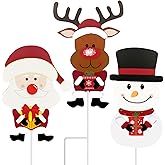 3 Pack 23.3 Inches Christmas Yard Signs with Stakes, Metal Standing Reindeer, Santa Claus, and Snowman Yard Signs for Garden Decor, Outdoor Winter Xmas Ornaments for Home Front Door Lawn Decorations