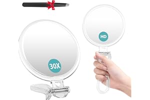 Auxmir 1X/30X Magnifying Mirror for Travel with Handle, Double Sided with 1X/30X Magnification and Tweezers, Foldable Portable Handheld Magnifying Mirror for Makeup, Shaving, Travel