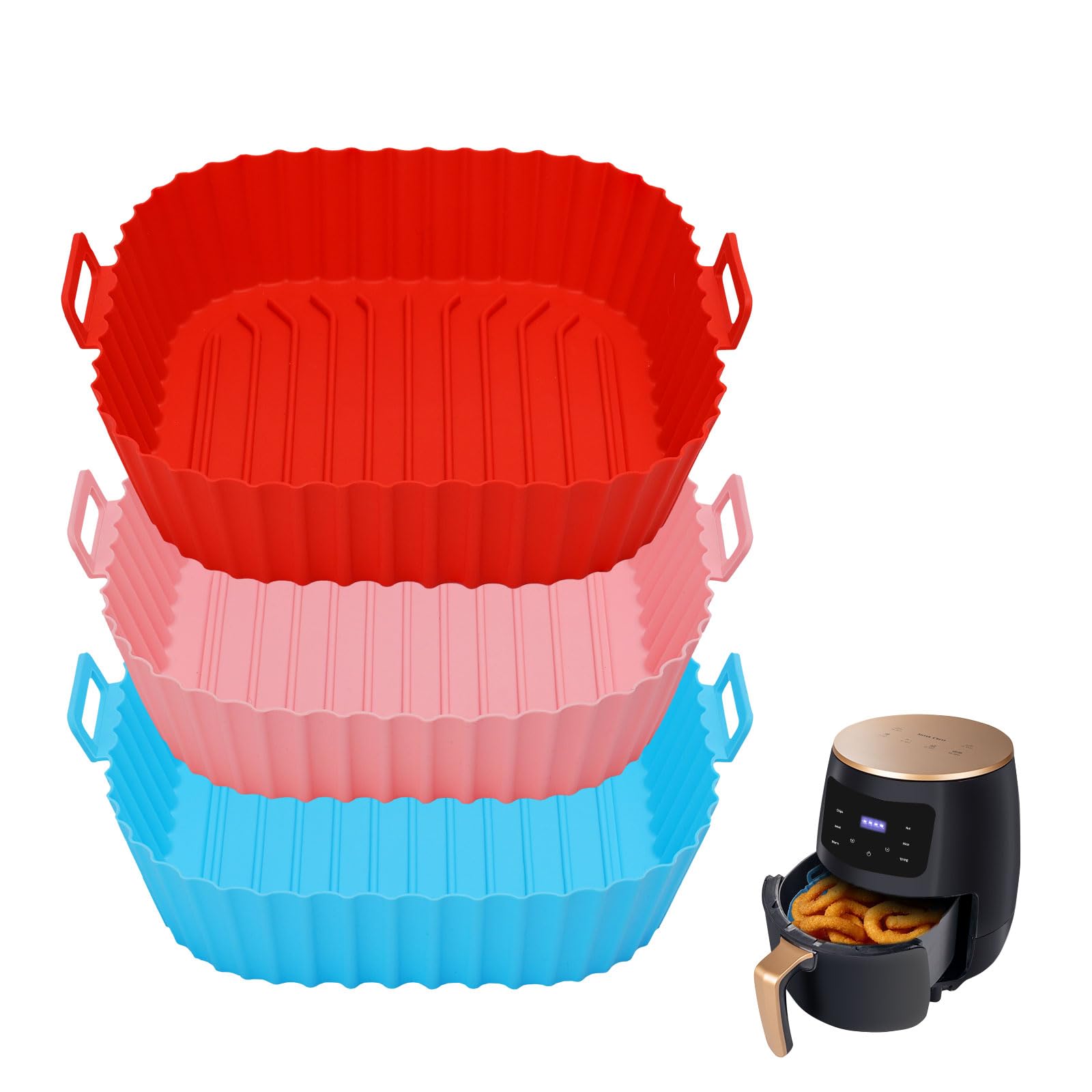 Photo 1 of 3 Pack Silicone Air Fryer Liner, Square Reusable Food Grade Pot, Oven Baking Tray Liner, Replacement for Flammable Parchment Paper