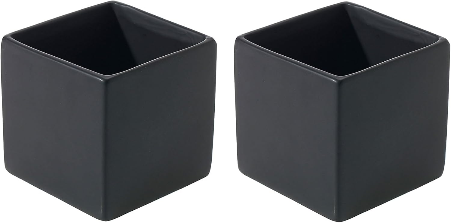 Matte Black Square Vase Set of 2 3.25 x 3.25 Inches