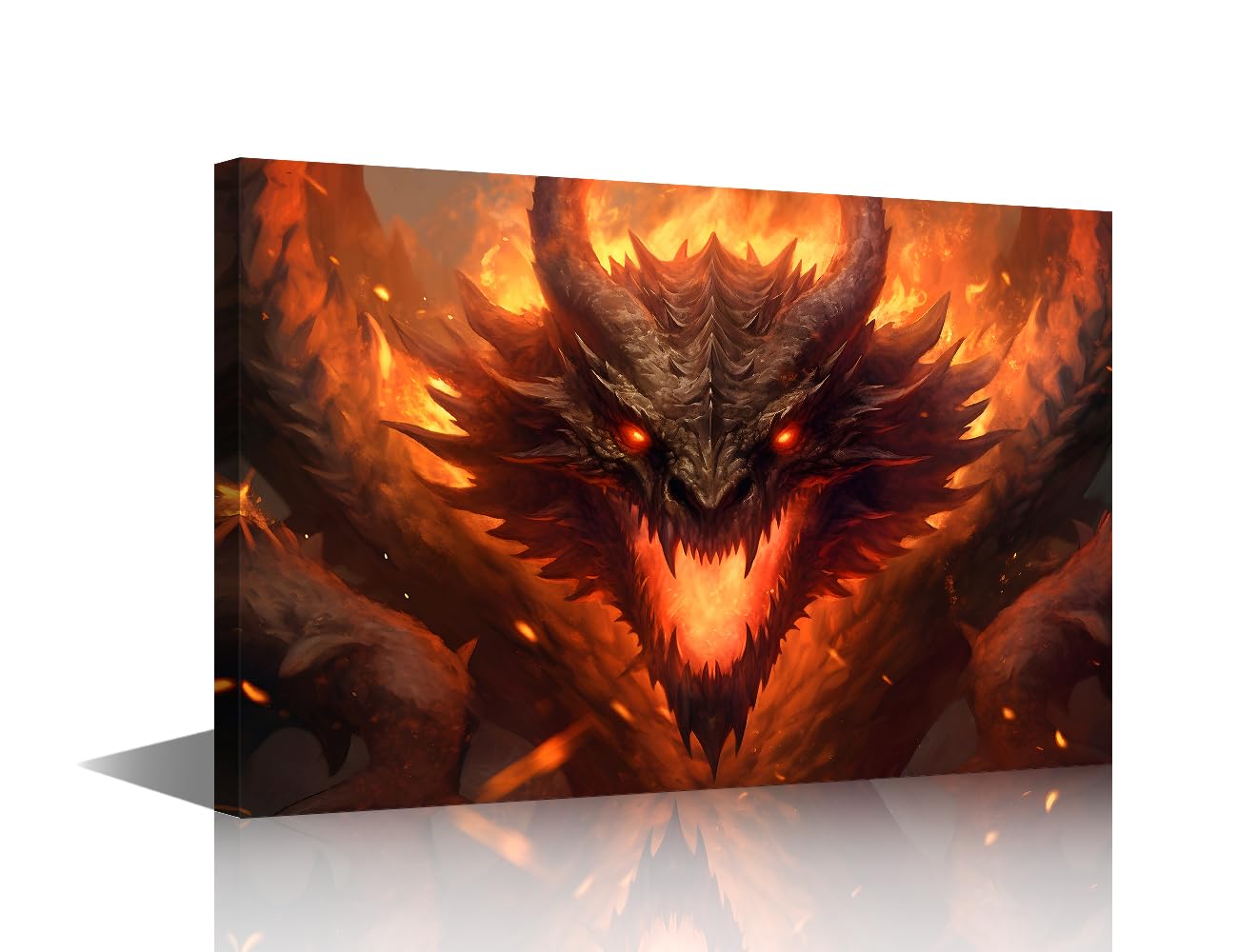 TISHIRON Wall Paintings for Living Room Firedragon Modern Office Wall Art Animals Large Wall Decor Dragon King Roar Canvas Wall Art for Bedroom Artwork Framed Ready to Hang, 24x16in