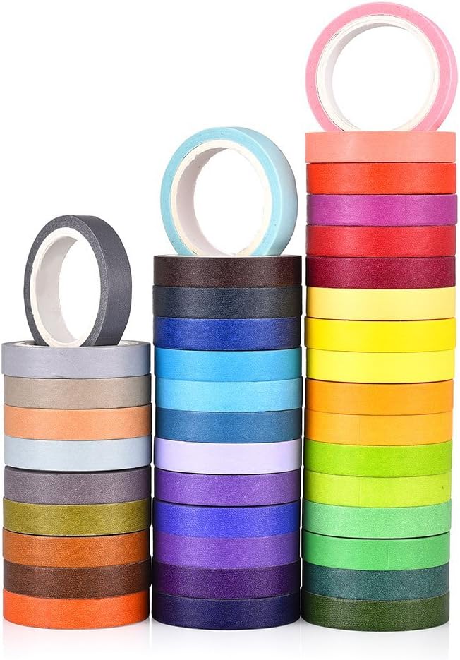 40 Rolls Washi Tape Set,Rainbow Sticker Decorative Masking Tape for DIY Crafts, Bullet Journals,Planners