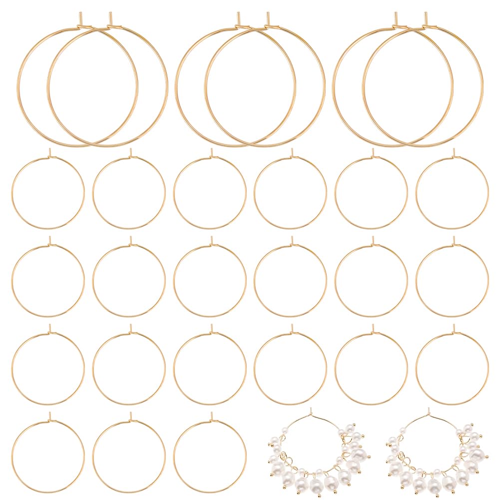 BENECREAT 30PCS 18K Real Gold Plated Hoop Earrings Findings Diameter 31mm Thickness 0.9mm Ear Hoops with Jewelry Container for Valentine's Day, DIY Jewelry Makings, Pin: 1mm — image 1