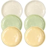 Lengba 6 Inch Ceramic Salad Plates, Set of 6 - Small Appetizer & Dessert Plates for Portion Control, Microwave & Dishwasher Safe, Chip-Resistant (Soft Green, Cream Yellow, Creamy White (6)