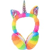 Healifty Unicorn Earmuffs Foldable Faux Fur Ear Warmers for Women Girls Winter Cold Weather Outdoor Soft Plush Ear Covers 11X6In
