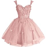 Fanciest Off Shoulder Glitter Tulle Homecoming Dresses for Teens 3D Butterfly Short Prom Dress Sequin Quinceanera Dresses