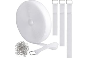 YMCRLUX 1"x32ft Hook and Loop Straps with 50 Metal Buckles, Adjustable Fastening Cable Straps, Cut-to-Length Cinch Strap, Reusable Nylon Securing Cord Ties for Organizer or Storage, 1 inch Wide, White