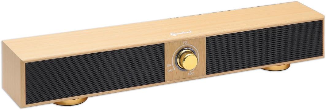 Connectland 17 Inch Stereo 2.0 Channel USB Powered Speaker Sound Bar for Desktop, Laptop, Cell Phone, TV, Tablet PC/Mac/Linux/Android/iPhone/iPad Wood Grain CL-SPK20151