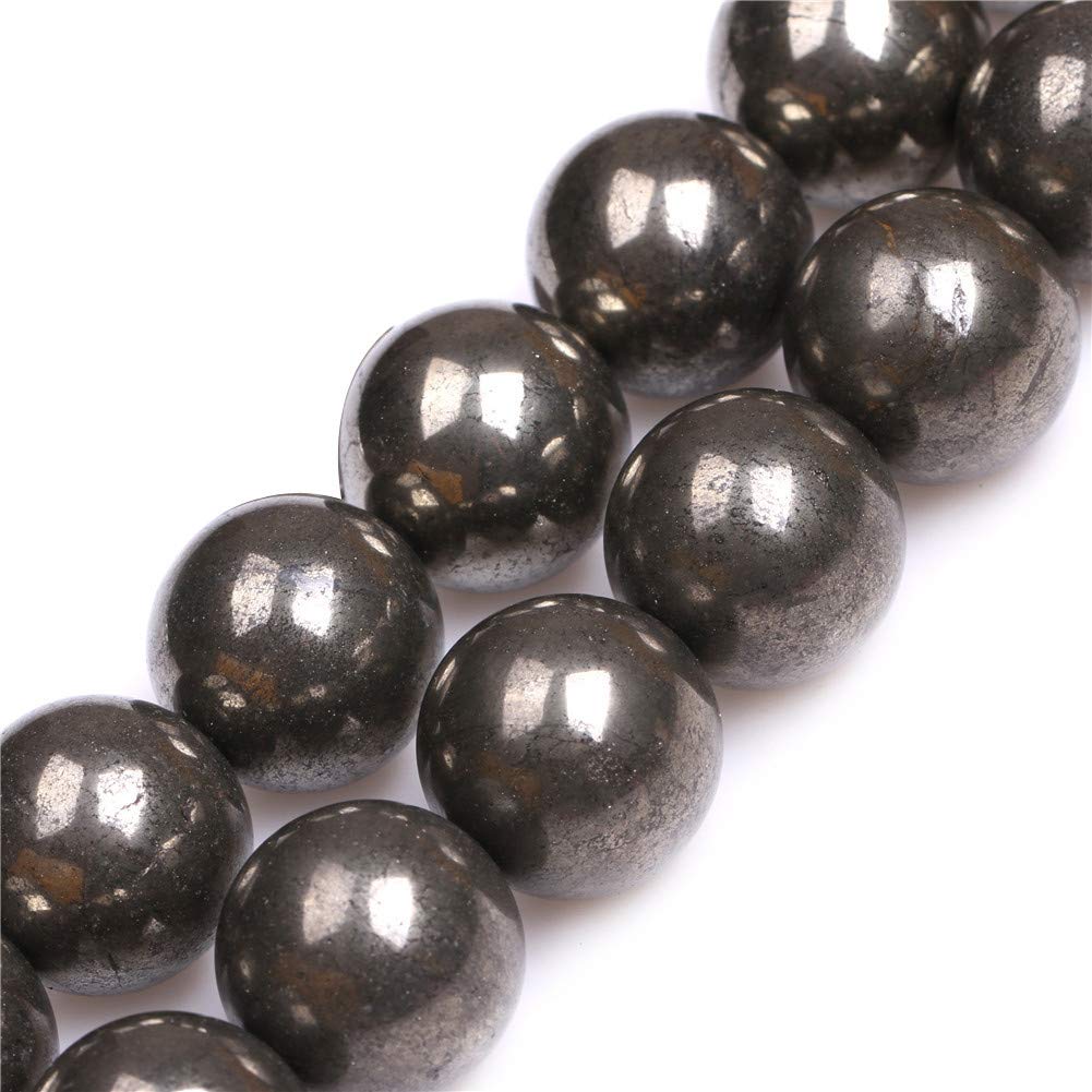 GEM-Inside Natural 20mm Silver Gray Pyrite Round Gemstone Semi Precious Loose Beads for Jewellery Making 15''