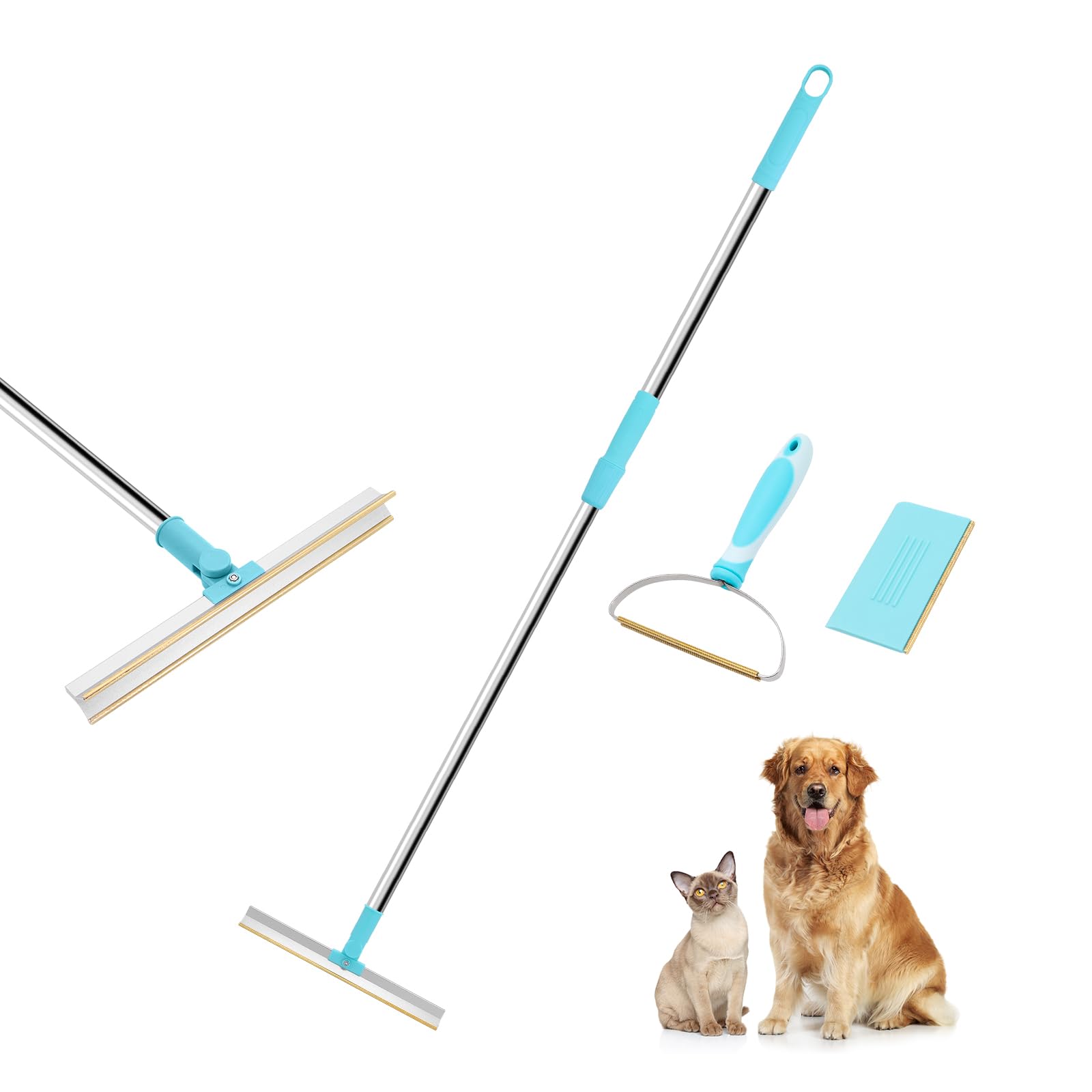 Beowanzk Carpet Brush - Pet Hair Removal Tool with Mini Scraper and Handle, Removes Pet Hair from Carpet, Mat and Couch (Blue)