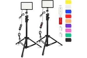 2 Pack 70 LED Video Light with Tripod Stand/Color Filters/Remote Control/USB Wall Charger, Obeamiu 5600K USB Studio Shooting Kit for Photography Lighting, Game Streaming, Conference Zoom Calls