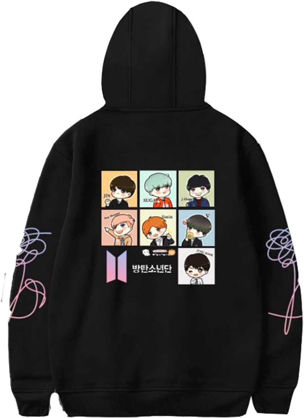 Girls Hoodie BTS Cute Cartoon Head with Jin Jimin Jung Kook J-Hope Rap-Monster V