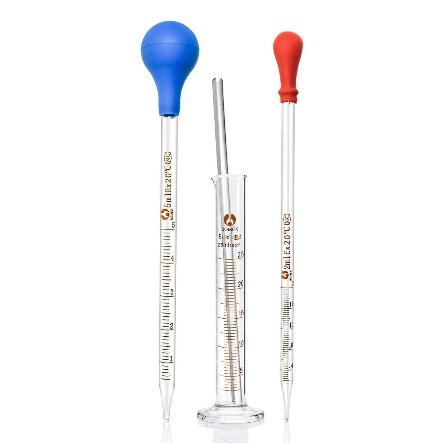 Pack of 4 Wandefol 1 * 2ml Glass Pipette + 1 * 5ml Glass Pipette + 1 * 25ml Glass Measuring Cylinder + 1 * Glass Rod Experimental Supply