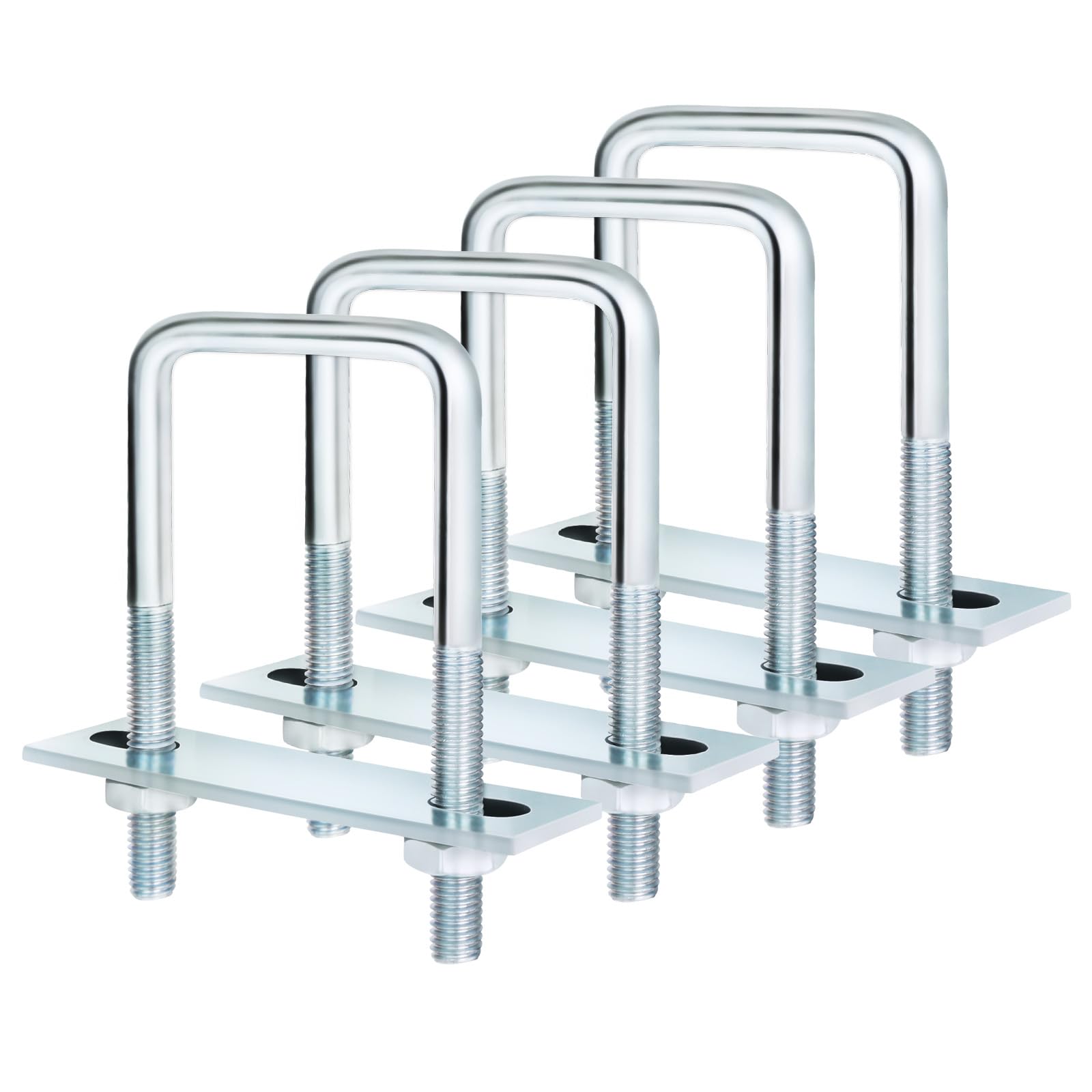 Photo 1 of MewuDecor Square U Bolt 4 Sets, 70mm (2.76") Inner Width 120mm (4.72") Length, Carbon Steel in Zinc U Bolt, M8 with Nut, Plate, Washer, (M8 x 70 x 120mm)