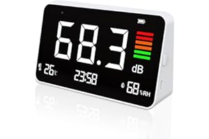 BUUMIN 5-in-1 Decibel Meter,Digital Sound Level Meter 30-130db with LCD Display,8.5inch Noise Time Temperature Humidity Meter for Classroom, Studio, Home, Factory