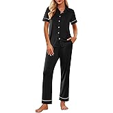 Ekouaer Womens Pajama Sets 2 Piece Button Down Short Sleeve Pjs Set Soft Lounge Set with Long Pants S-XXL