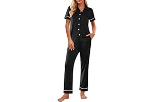 Ekouaer Women 2 Piece Pajamas Set Button Down Short Sleeve Pjs Set Soft Lounge Set with Long Pants