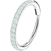 MJust Opal Nose Hoops for Women Men - 316L Surgical Steel Hinged Nose Rings 20G Clicker Septum Nose Ring Lip Helix Cartilage Hoop Earring Daith Rook Conch Body Piercing Jewelry 6MM 7MM 8MM 10MM