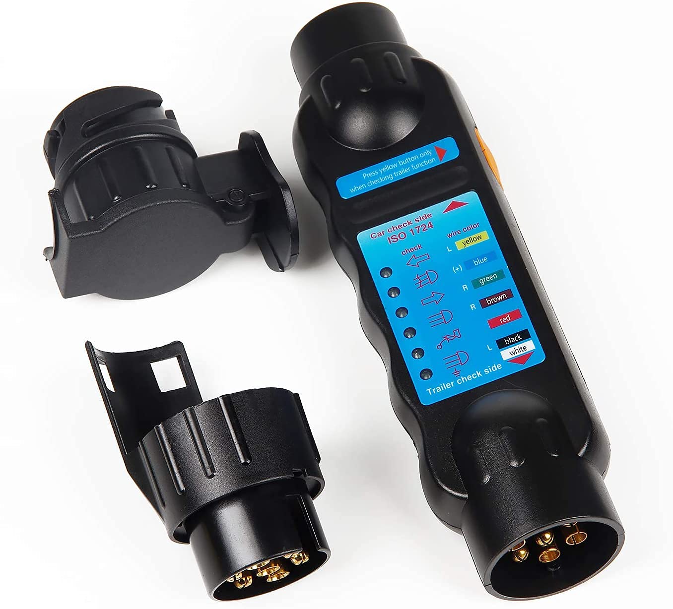 EVERGD Trailer Plug Socket Tester 12V 7 Pin Wiring Towing Horsebox Caravan Truck Vehicle Light Connector Wiring Circuit Diagnostic Testing Tool with 13 Pin Towing Adapter