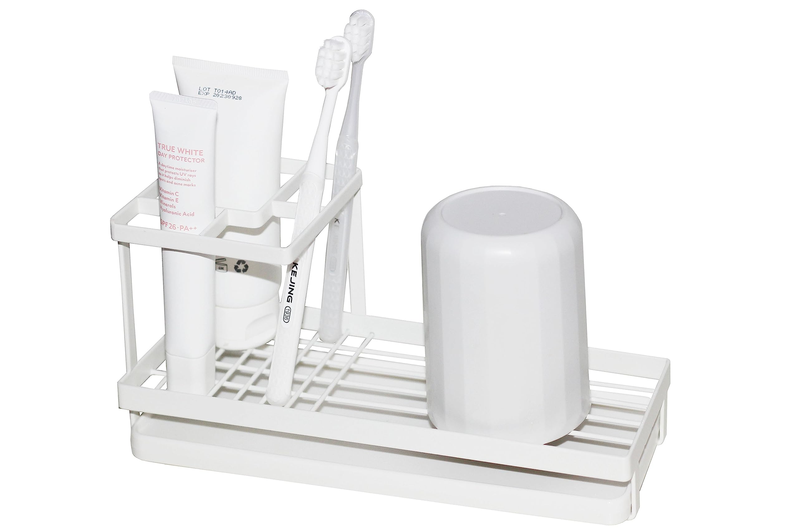 QINGQIU 歯ブラシスタンド 大容量 歯ブラシホルダー 清潔 衛生 おしゃれ 歯ブラシ立て 歯ブラシ置き 歯磨き粉 コップスタンド 電動歯ブラシ収納 洗面台 ホワイト