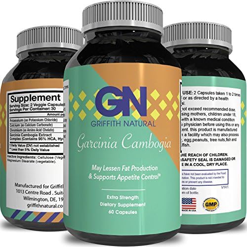 95% HCA Garcinia Cambogia Supplement – Weight Loss Pills for Men &amp; Women – Natural Carb Blocker Diet Pills + Fast Acting Appetite Suppressant – Burns Fat and Boosts Energy – By Griffith Natural