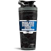 Ice Shaker Insulated Stainless Steel Shaker Bottle | 26oz, Black camo | Cold for 30+ Hours | Insulated Cup with Twist-on Agitator | Odor-Free Bottle for Protein Shakes, Water, Smoothies, Cocktails