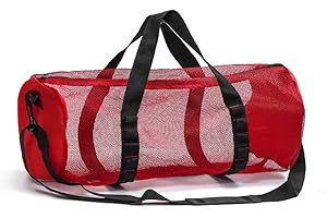 KZONO Large Capacity Mesh Duffel Bag - Quick-Dry Ventilated Beach Travel Bag for Diving, Swimming, Gym & Yoga & Scuba Diving Gear with Splash-Proof Phone Pocket, Portable Round Shoulder Tote