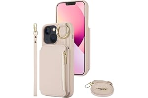 Nunwiza for iPhone 15 Wallet Case Crossbody, Women Card Holder Phone Zipper Purse RFID Blocking Leather Cases with Shoulder Wrist Straps for Apple iPhone 15 6.1 inch Beige