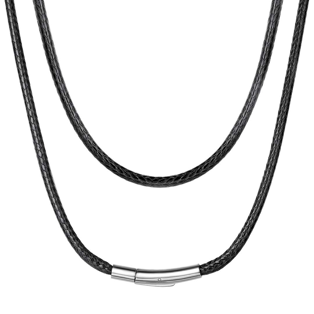 ChainsHouse Mens Leather Necklace String Cord Braided Rope
