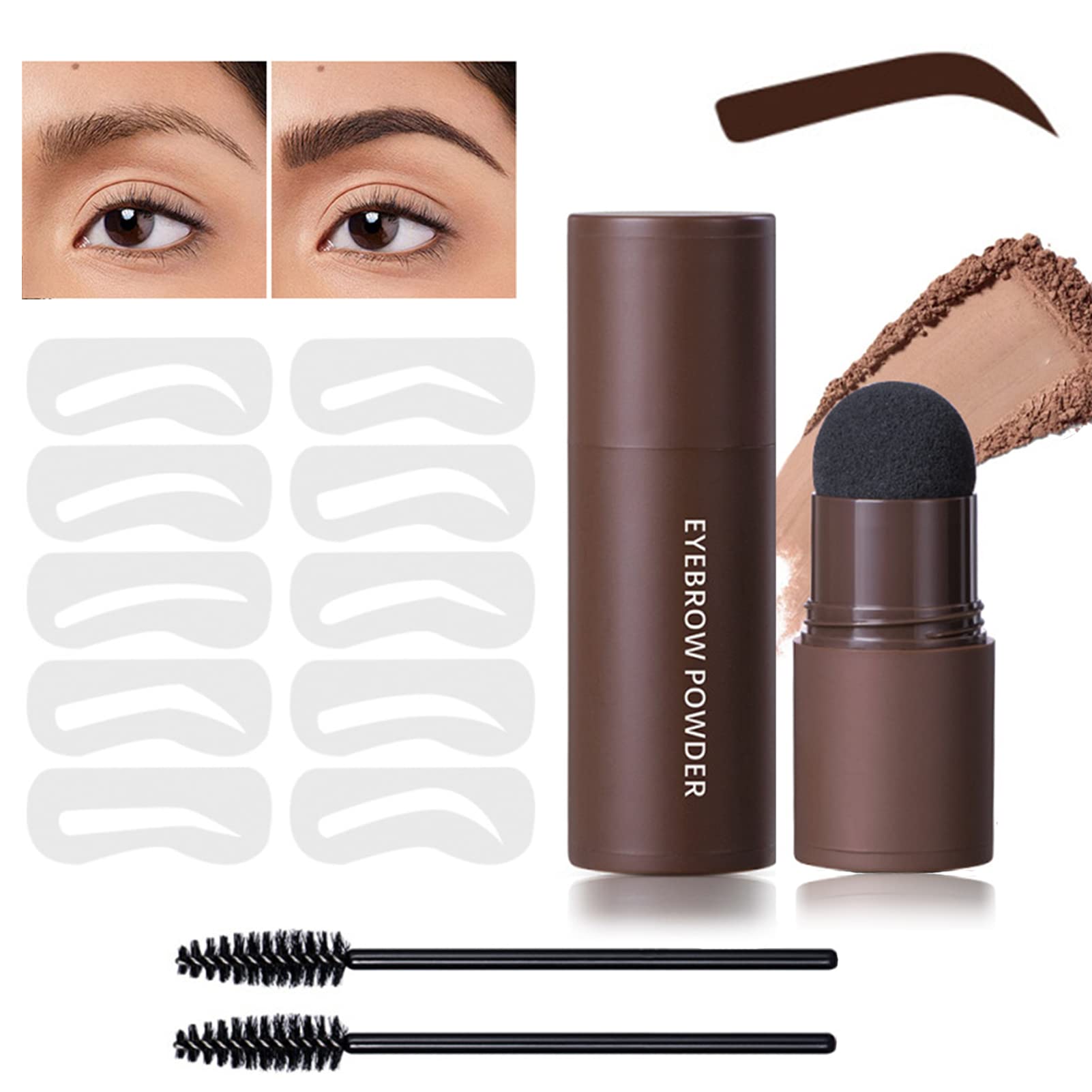 Fashion Base Eyebrow Stencil Kit - Eyebrow Stamp Stencil Kit - 3 in 1 Hairline Shadow Powder with 10 Styles Reusable Eyebrow Stencils, 2 Eyebrow Pen Brushes (Dark Brown) — image 1