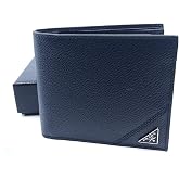 Prada Men&rsquo;s Vitello Micro-Grain Navy Leather Bifold Wallet Triangle Logo Card Holder with Multiple Slots Slim Compact Italian Billfold New