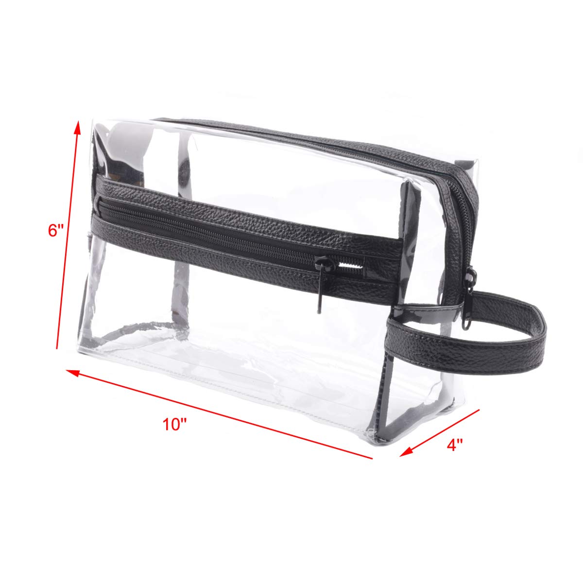 Heavy Duty Clear Travel Toiletry Makeup Bags Transparent Shaving Bag Water Resistant Cosmetic Bag Organizer Pouch with Zipper and Handle (Black)