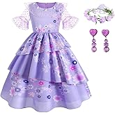 Yipkorra Encanto Mirabel Costume for Girls Cosplay Isabella Outfit Princess Halloween Dress Up With Earrings
