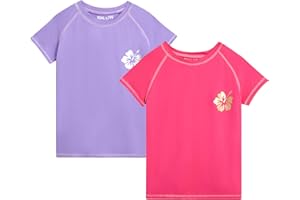 Real Love Toddler Girls Rash Guard - 2 Pack Quick Dry Sun Protection Swim Shirt Girls Short Sleeve Rash Guard Kids (2T-16)