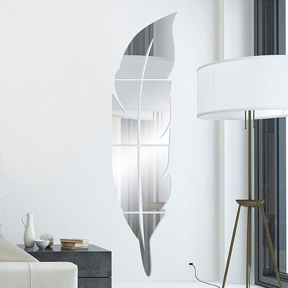 Qaurora Modern DIY Feather Mirror Wall Stickers Acrylic Fashion 3D Home Decal Living Room Murals 48 x 12 inches (120 x 30cm)(Right) - Image 4