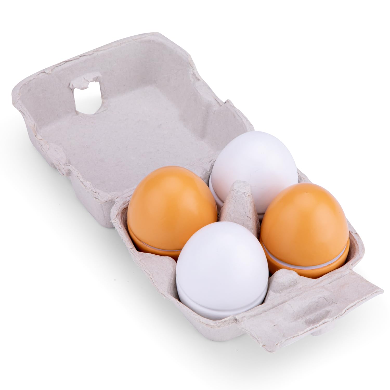 Woet® Wooden Toy Eggs for Kids - 4 Pieces with Velcro in Egg Carton - Pretend Play Kitchen Accessory - Role Play Kitchen Toy - Age 2 Years+