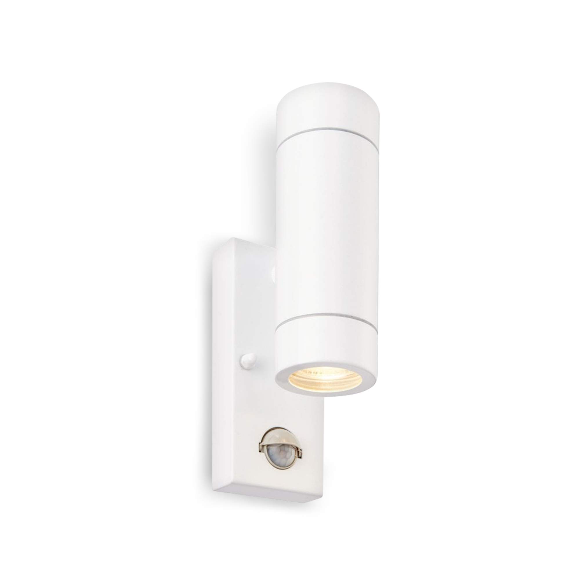 National Lighting Palin Outdoor Lights with Built-in PIR – Outside Lights Mains Powered – GU10 LED Compatible Outdoor Wall Lights – Up Down Outside Lights – IP44 Rated Wall Light, Gloss White