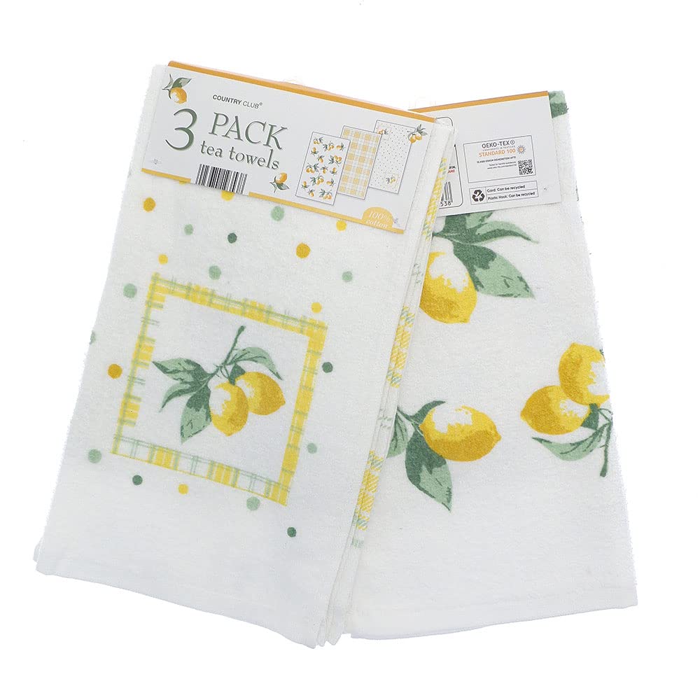 100% Cotton Lemon Design Tea Towel Pack of 3