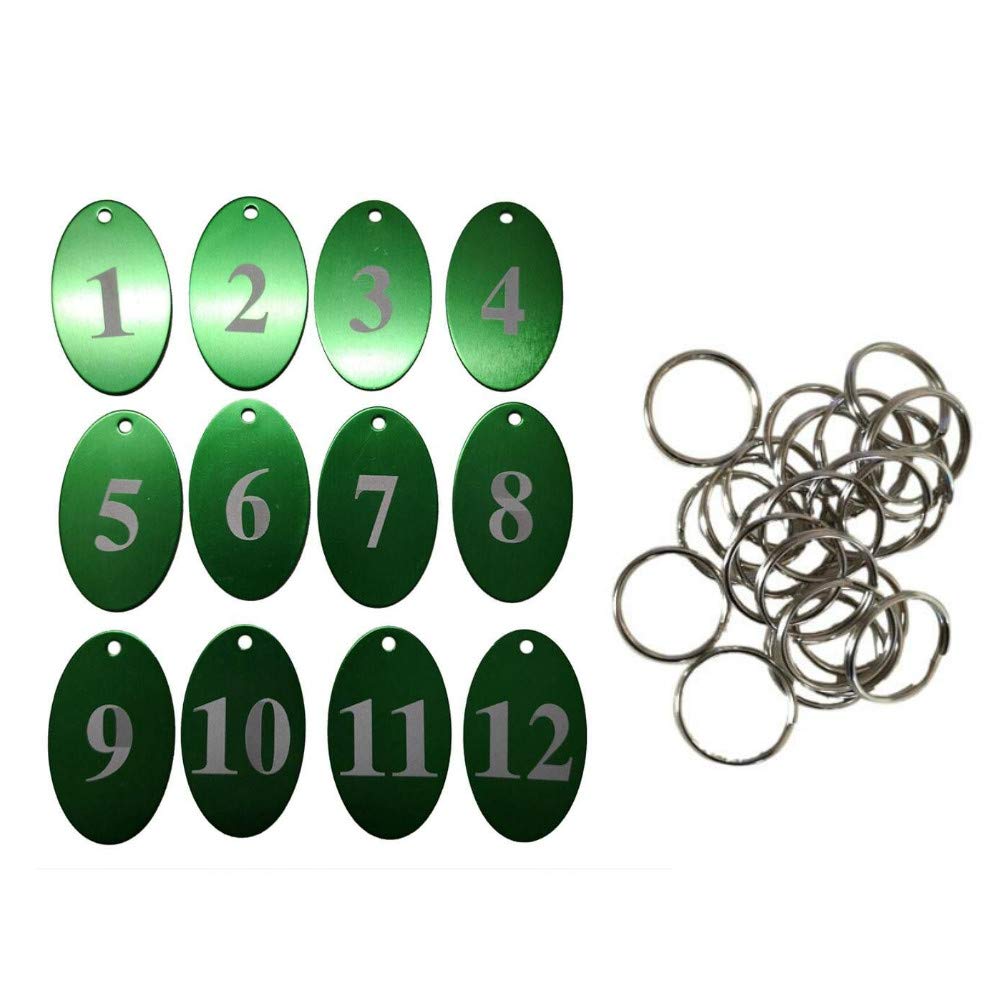 Sourcemall Aluminum Alloy Numbered Tags with Key Ring (Green, 1-50)