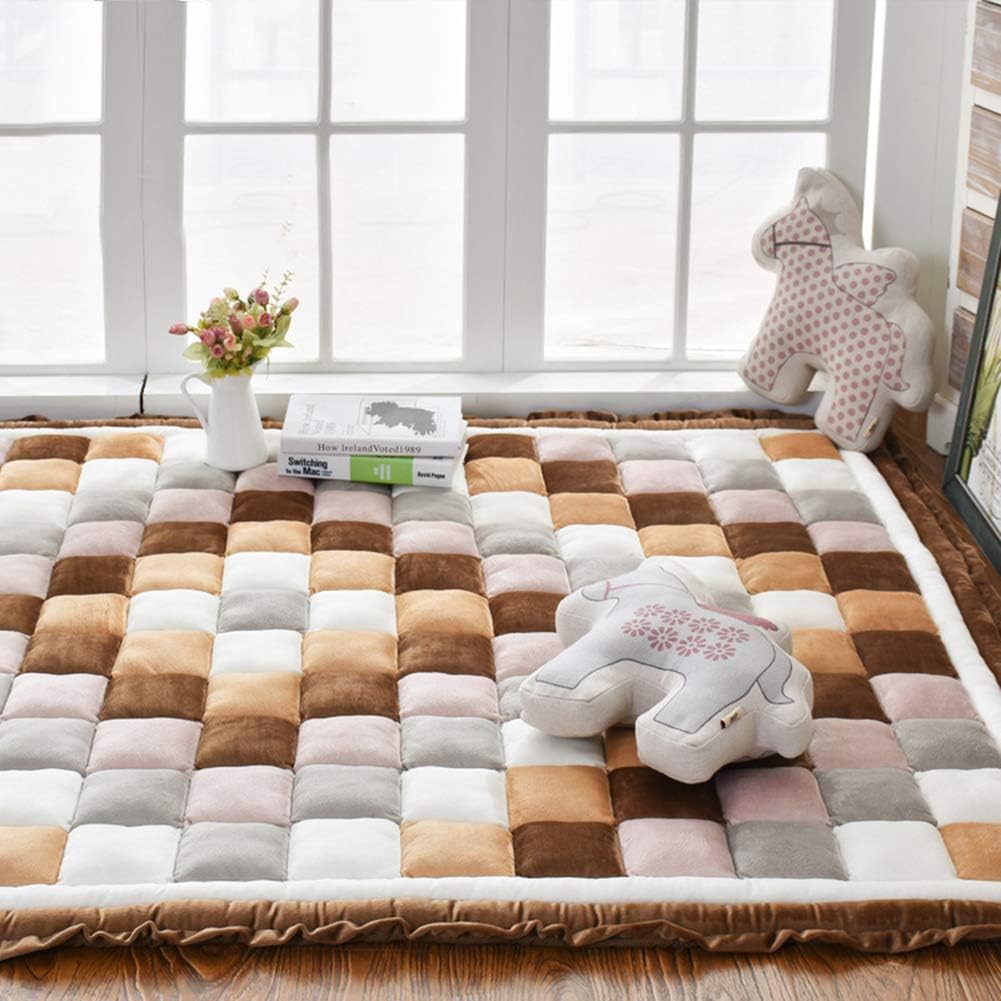 Thickening Velvet Area Rugs Play Mat Tatami Soft for Living Room, Kids Bed Room, Playroom Decor, Brown, 59'' x 78''