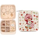 LONGXIN Cute Strawberry Travel Jewelry Case Small Box Organizer Kawaii Accessories Strawberry Party Favors Birthday Christmas Gifts for Women Teen Girls Friends
