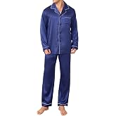 JupiterSecret Mens Silky Satin Pajamas Set Long Sleeve Luxurious Pjs Sets | 2 Piece, Silky Feeling, Smooth, Lightweight, Chest Pocket, Long Pants, Sleepwear, Loungewear
