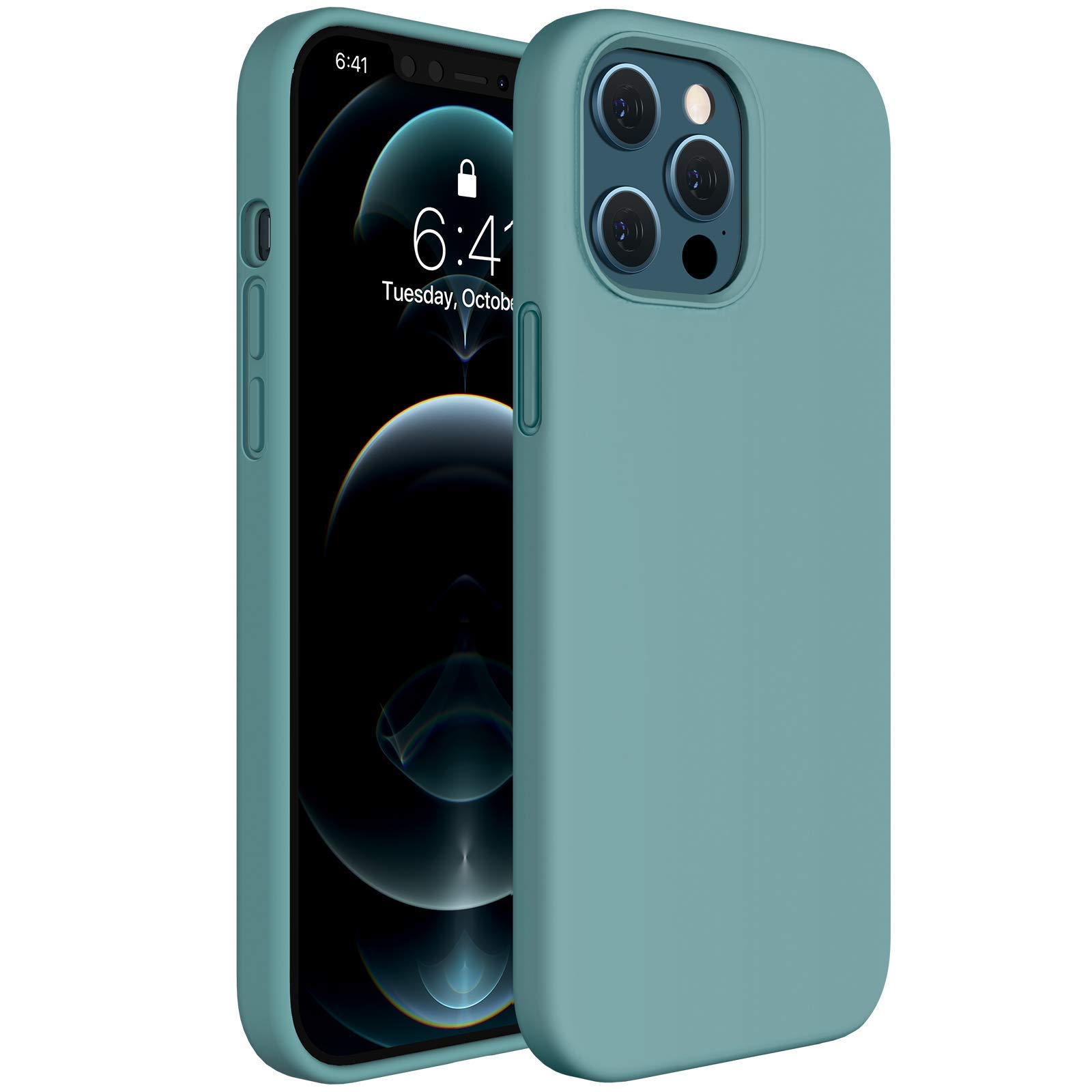miracase Compatible with iPhone 12 Pro Max Case, [Soft Anti-Scratch Microfiber Lining], Liquid Silicone Case Gel Rubber Shockproof Drop Protection Phone Case for 12 Pro Max, Midnight Green