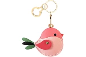 BORKUANA Leather Keychain Holder Case Compatible with AirTag,Cute Protective Cover with Keyring,Anti-Scratch Finder GPS Tracker Case for Wallet Keys,Bag,Pets(Bird D)