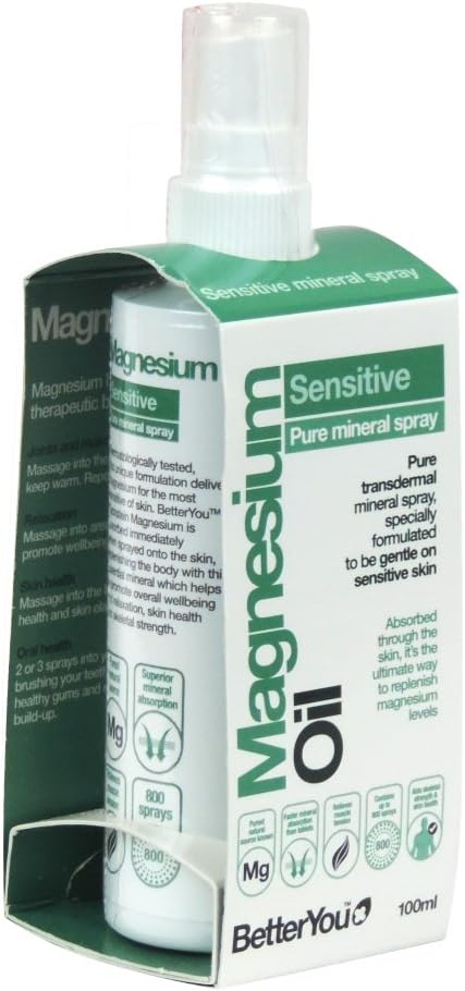 BetterYou Magnesium Oil Sensitive 6 x 100ml Pure Mineral Spray Gentle Skin